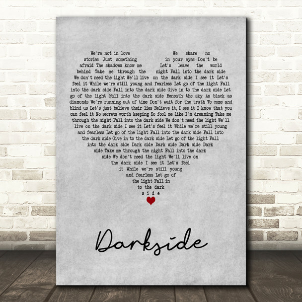 Alan Walker, Au Ra & Tomine Harket Darkside Grey Heart Decorative Wall Art Gift Song Lyric Print