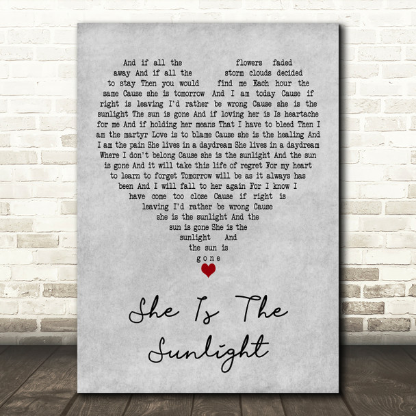 Trading Yesterday She Is The Sunlight Grey Heart Decorative Wall Art Gift Song Lyric Print