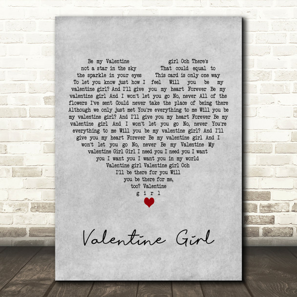 New Kids on the Block Valentine Girl Grey Heart Decorative Wall Art Gift Song Lyric Print