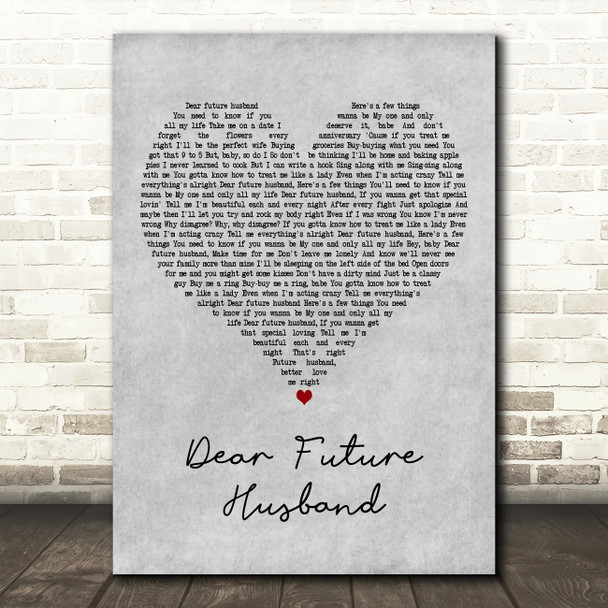 Meghan Trainor Dear Future Husband Grey Heart Decorative Wall Art Gift Song Lyric Print