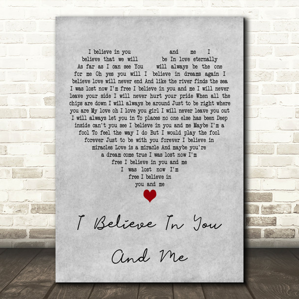 Four Tops I Believe In You And Me Grey Heart Decorative Wall Art Gift Song Lyric Print