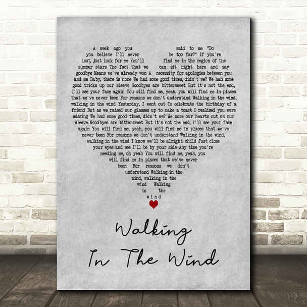 One Direction Walking In The Wind Grey Heart Decorative Wall Art Gift Song Lyric Print