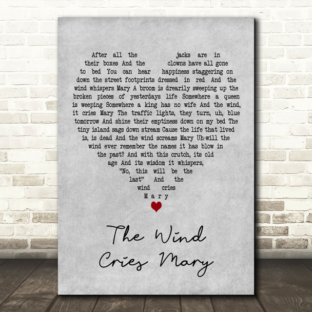 Jimi Hendrix The Wind Cries Mary Grey Heart Decorative Wall Art Gift Song Lyric Print
