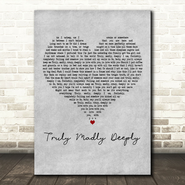 One Direction Truly Madly Deeply Grey Heart Decorative Wall Art Gift Song Lyric Print