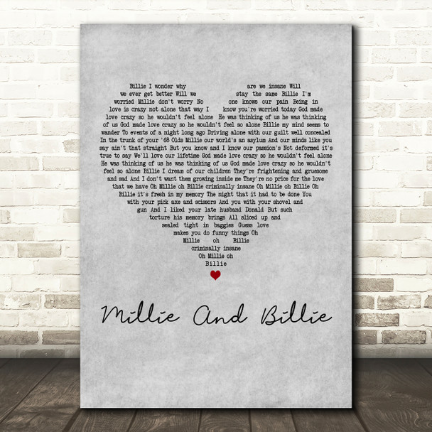 Alice Cooper Millie And Billie Grey Heart Decorative Wall Art Gift Song Lyric Print