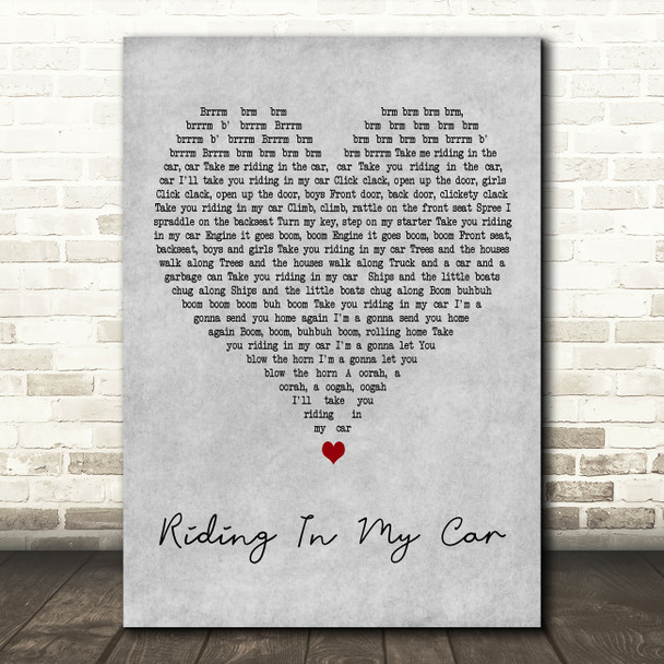 Woody Guthrie Riding In My Car Grey Heart Decorative Wall Art Gift Song Lyric Print