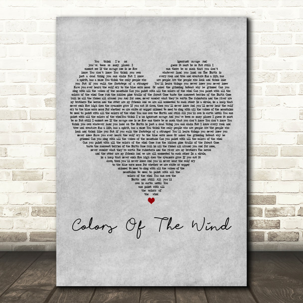 Judy Kuhn Colors Of The Wind Grey Heart Decorative Wall Art Gift Song Lyric Print