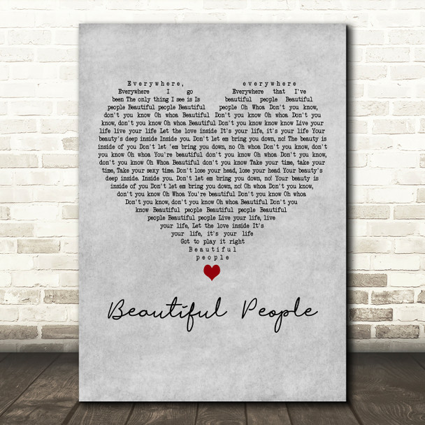 Chris Brown Beautiful People Grey Heart Decorative Wall Art Gift Song Lyric Print