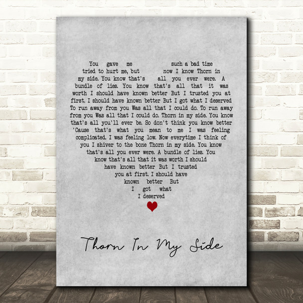 Eurythmics Thorn In My Side Grey Heart Decorative Wall Art Gift Song Lyric Print