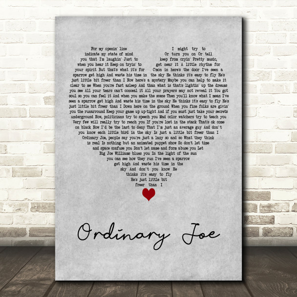 Terry Callier Ordinary Joe Grey Heart Decorative Wall Art Gift Song Lyric Print