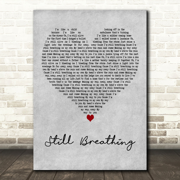 Green Day Still Breathing Grey Heart Decorative Wall Art Gift Song Lyric Print