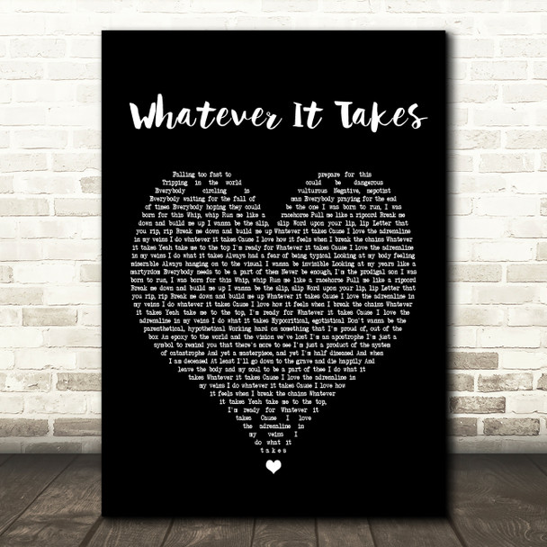 Imagine Dragons Whatever It Takes Black Heart Song Lyric Quote Print