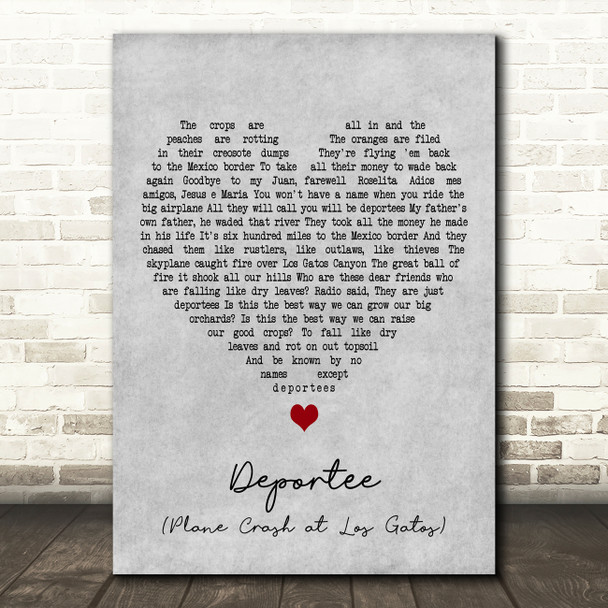 Woody Guthrie Deportee (Plane Crash at Los Gatos) Grey Heart Song Lyric Print
