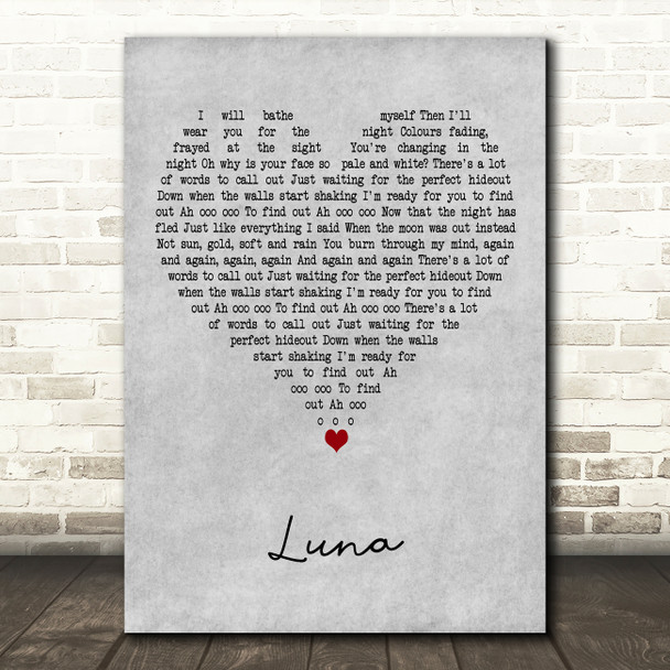 Bombay Bicycle Club Luna Grey Heart Decorative Wall Art Gift Song Lyric Print