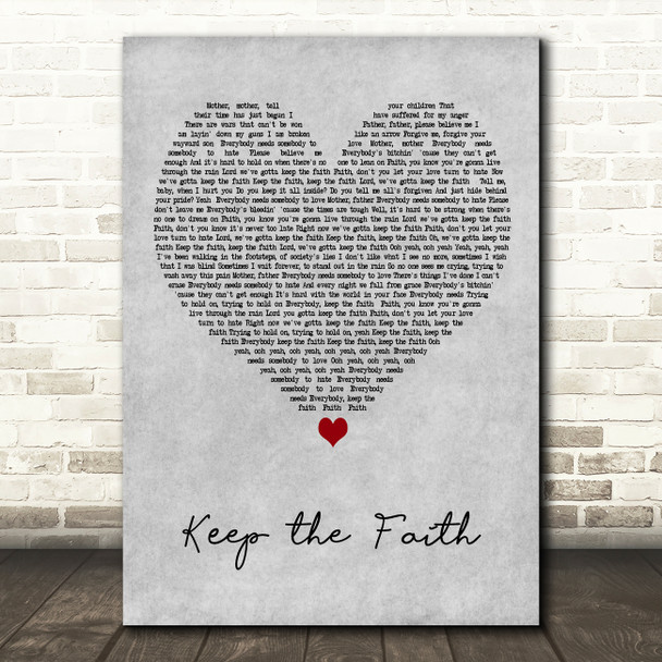 Bon Jovi Keep the Faith Grey Heart Decorative Wall Art Gift Song Lyric Print