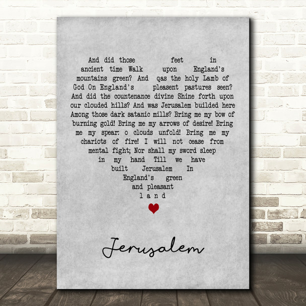 Hubert Parry Jerusalem Grey Heart Decorative Wall Art Gift Song Lyric Print
