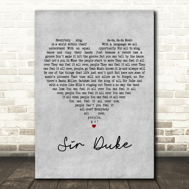 Stevie Wonder Sir Duke Grey Heart Decorative Wall Art Gift Song Lyric Print