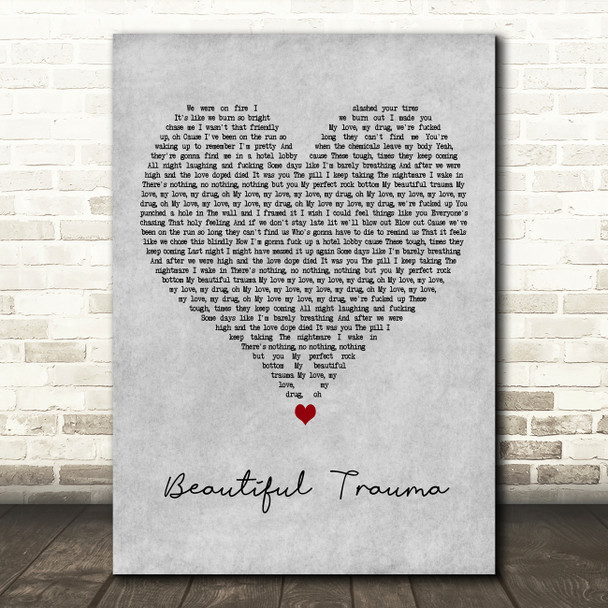 Pink Beautiful Trauma Grey Heart Decorative Wall Art Gift Song Lyric Print