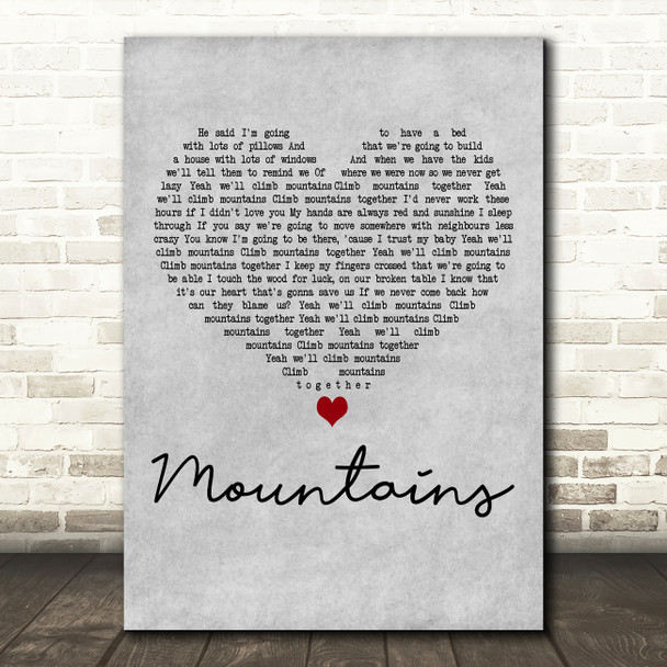 Emeli Sandé Mountains Grey Heart Decorative Wall Art Gift Song Lyric Print