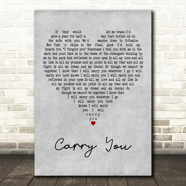 Tim Minchin Carry You Grey Heart Decorative Wall Art Gift Song Lyric Print