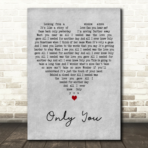 Alison Moyet Only You Grey Heart Decorative Wall Art Gift Song Lyric Print