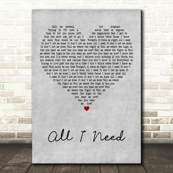 Jake Bugg All I Need Grey Heart Decorative Wall Art Gift Song Lyric Print