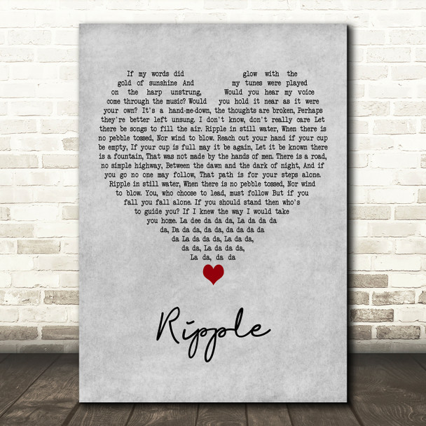Grateful Dead Ripple Grey Heart Decorative Wall Art Gift Song Lyric Print
