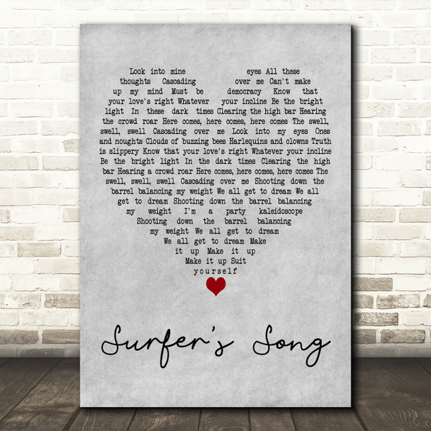 James Surfers Song Grey Heart Decorative Wall Art Gift Song Lyric Print
