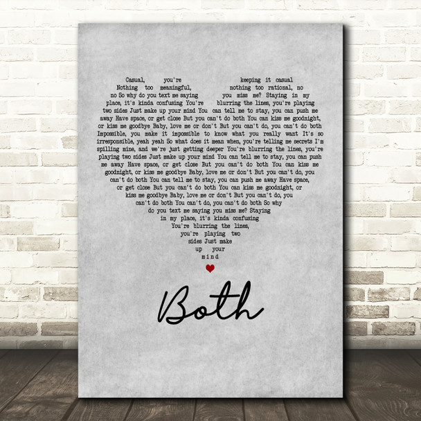 Ingrid Andress Both Grey Heart Decorative Wall Art Gift Song Lyric Print
