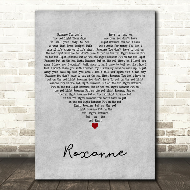 The Police Roxanne Grey Heart Decorative Wall Art Gift Song Lyric Print