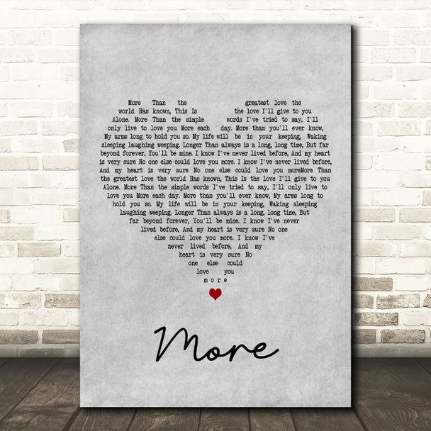 Nat King Cole More Grey Heart Decorative Wall Art Gift Song Lyric Print