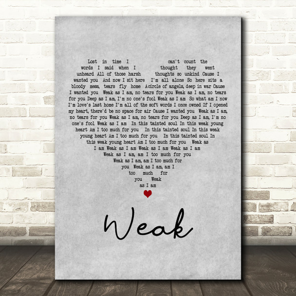 Skunk Anansie Weak Grey Heart Decorative Wall Art Gift Song Lyric Print