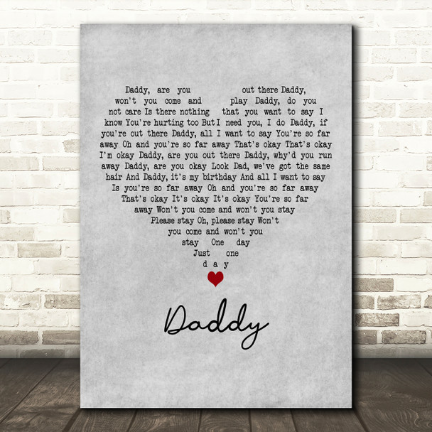 Coldplay Daddy Grey Heart Decorative Wall Art Gift Song Lyric Print