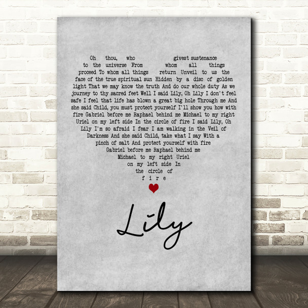 Kate Bush Lily Grey Heart Decorative Wall Art Gift Song Lyric Print