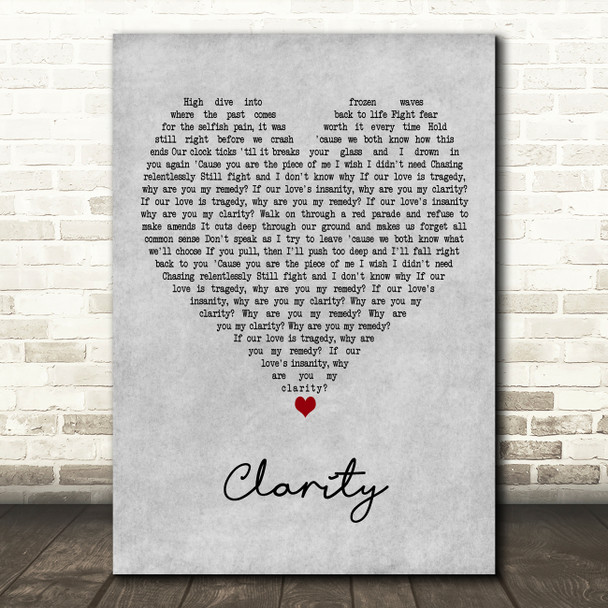 Zedd Clarity Grey Heart Decorative Wall Art Gift Song Lyric Print