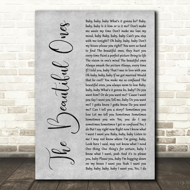 Prince And The Revolution The Beautiful Ones Grey Rustic Script Wall Art Gift Song Lyric Print
