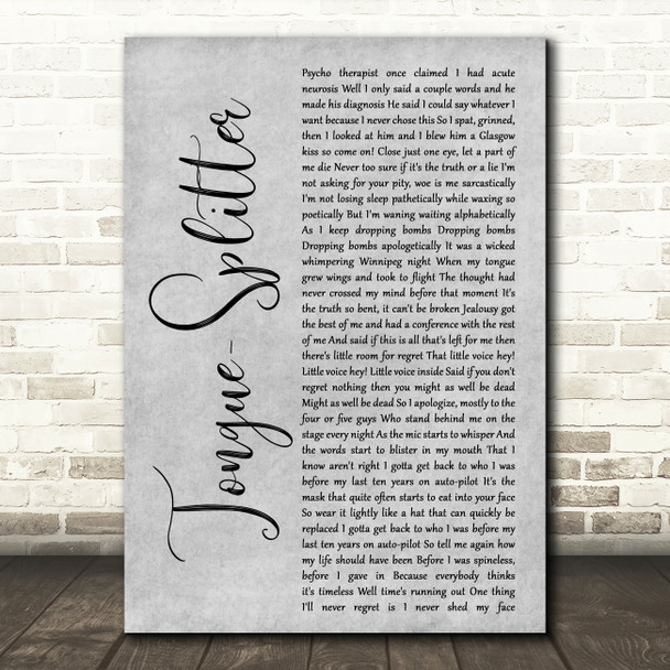 Protest The Hero Tongue-Splitter Grey Rustic Script Decorative Wall Art Gift Song Lyric Print