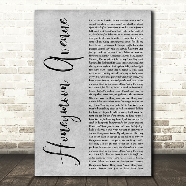 Ariana Grande Honeymoon Avenue Grey Rustic Script Decorative Wall Art Gift Song Lyric Print