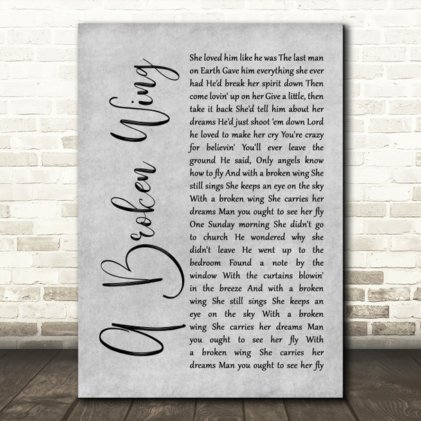 Martina McBride A Broken Wing Grey Rustic Script Decorative Wall Art Gift Song Lyric Print