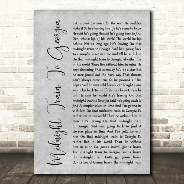 Gladys Knight And The Pips Midnight Train To Georgia Grey Rustic Script Song Lyric Print