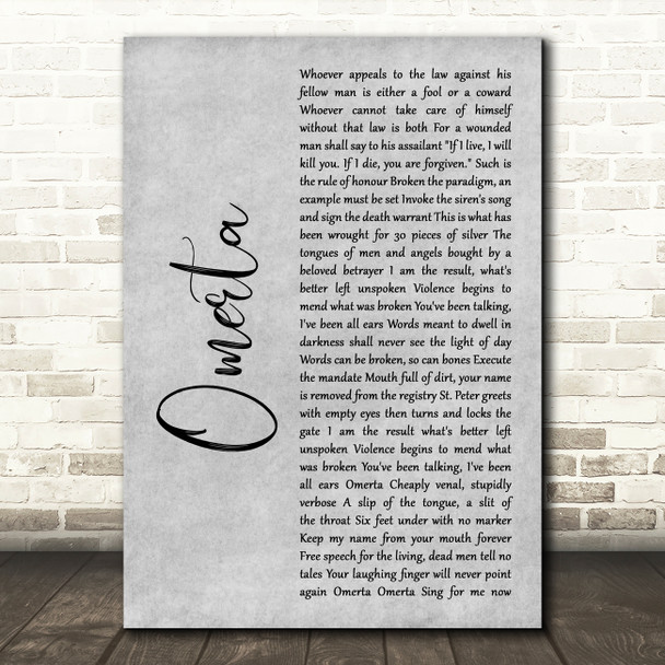 Lamb Of God Omerta Grey Rustic Script Decorative Wall Art Gift Song Lyric Print