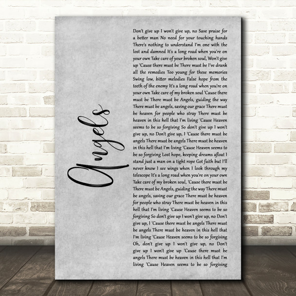 Tom Walker Angels Grey Rustic Script Decorative Wall Art Gift Song Lyric Print