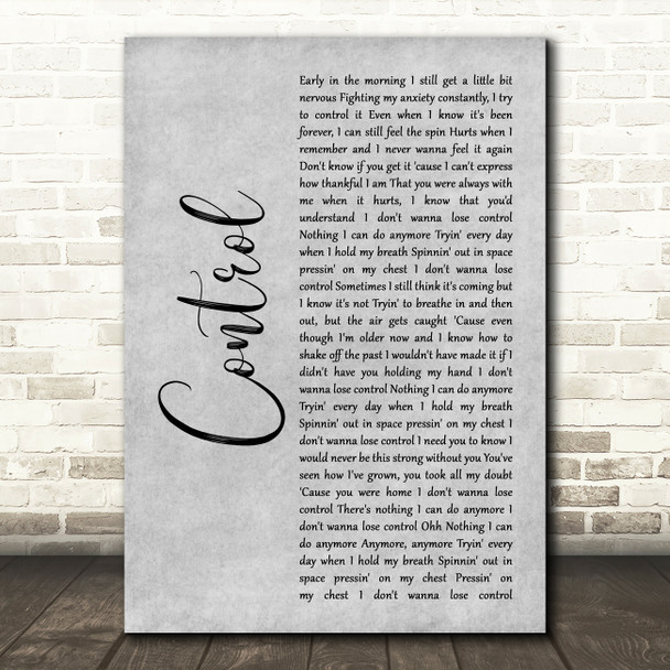 Zoe Wees Control Grey Rustic Script Decorative Wall Art Gift Song Lyric Print