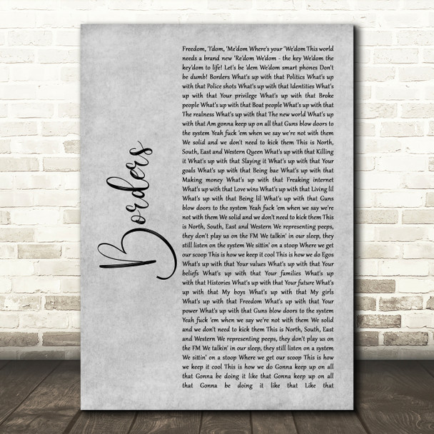 M.I.A. Borders Grey Rustic Script Decorative Wall Art Gift Song Lyric Print