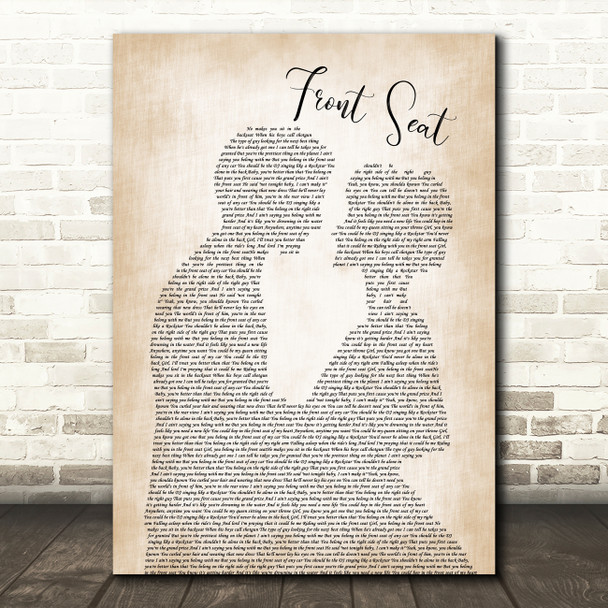 Rayne Johnson Front Seat Man Lady Bride Groom Wedding Decorative Gift Song Lyric Print
