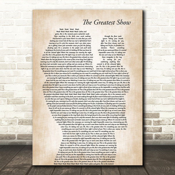 Hugh Jackman The Greatest Show Mother & Baby Decorative Wall Art Gift Song Lyric Print