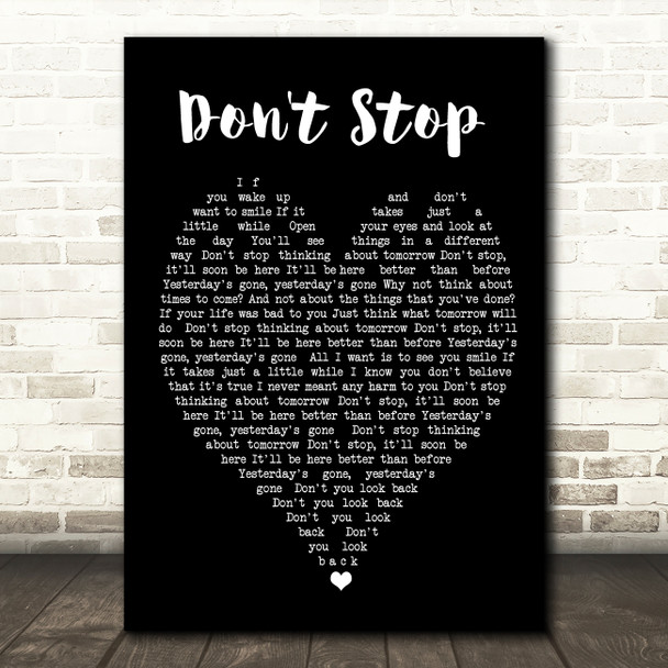 Don't Stop Fleetwood Mac Black Heart Quote Song Lyric Print