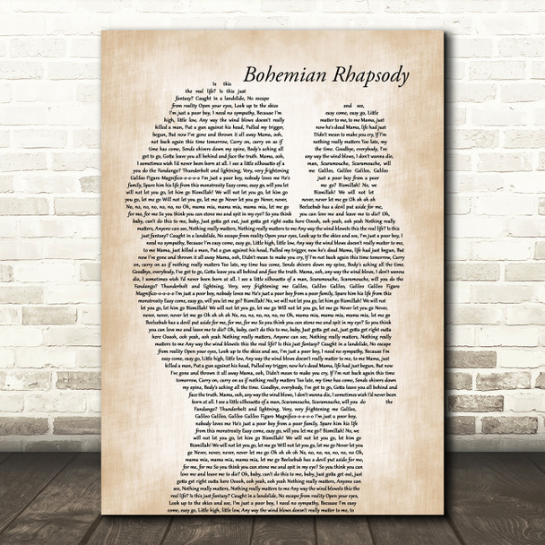 Queen Bohemian Rhapsody Mother & Baby Decorative Wall Art Gift Song Lyric Print
