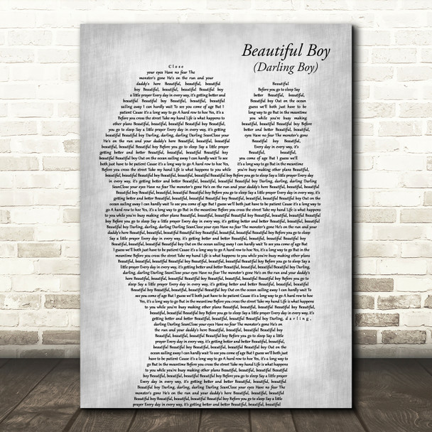 John Lennon Beautiful Boy (Darling Boy) Mother & Baby Grey Decorative Gift Song Lyric Print