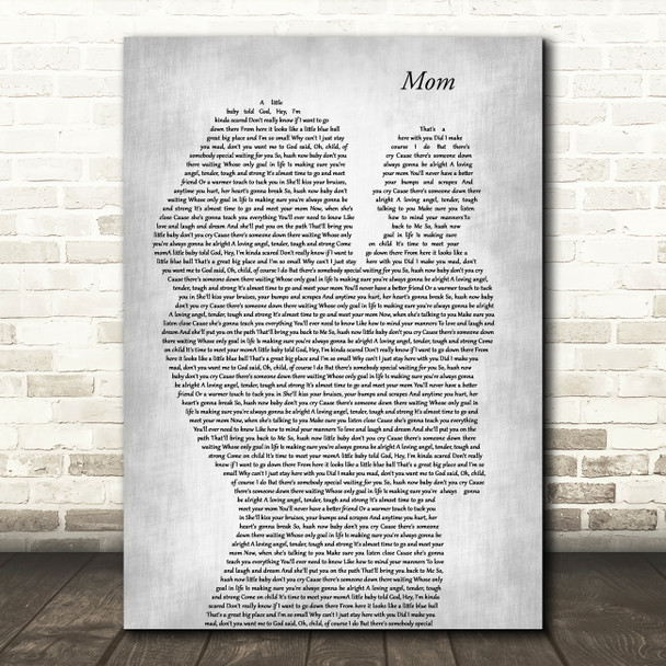 Garth Brooks Mom Mother & Baby Grey Decorative Wall Art Gift Song Lyric Print
